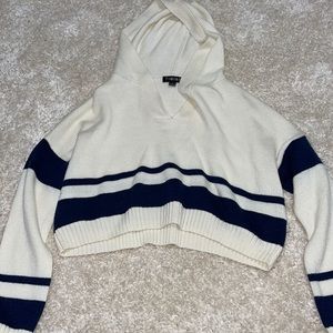 Cropped white and Navy sweater